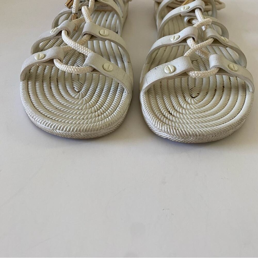 Tory Burch Lace Up Gladiator Rope Strappy Ankle Wrap Flat Sandals Off White - Picture 4 of 10